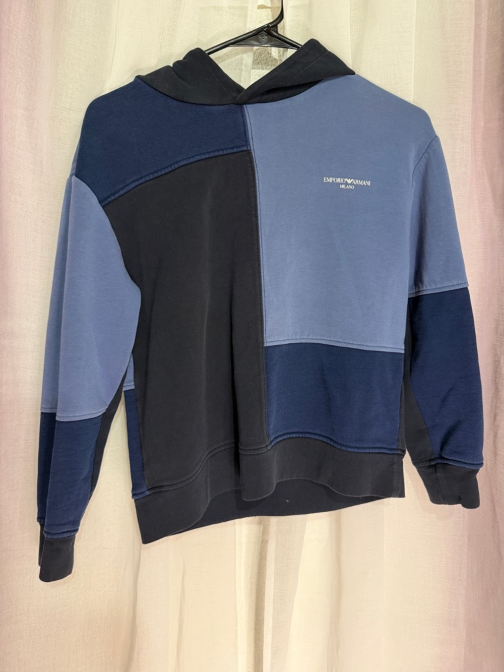 Kids Emporio Armani Colorblock Hoodie in Blue & Black